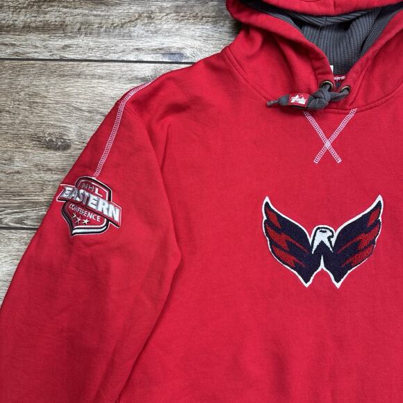 Majestic NHL Washington Capitals Hoodie Red Pullover Men's L Embroidered - Picture 3 of 14